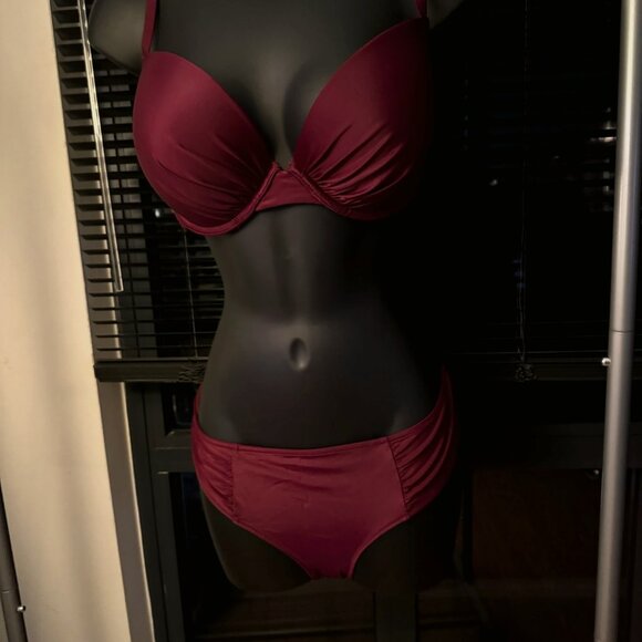 American Eagle Aerie Burgundy Hipster Bikini Cut Bottoms (Part of Set) - Picture 2 of 4